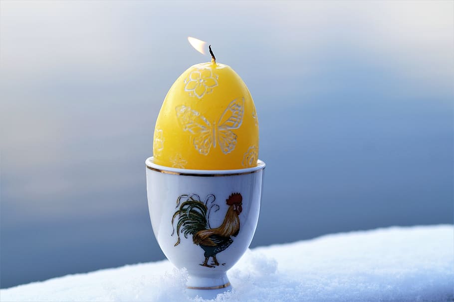 easter, egg, eggs, easter eggs, candle, holiday, snow, burning HD wallpaper