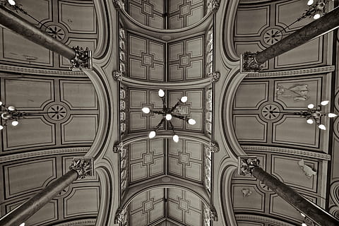 gray and white ceiling illustration, synagogue, brighton, church HD wallpaper
