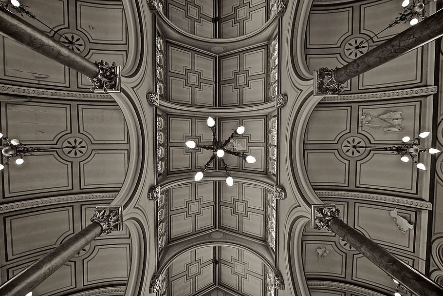 gray and white ceiling illustration, synagogue, brighton, church HD wallpaper