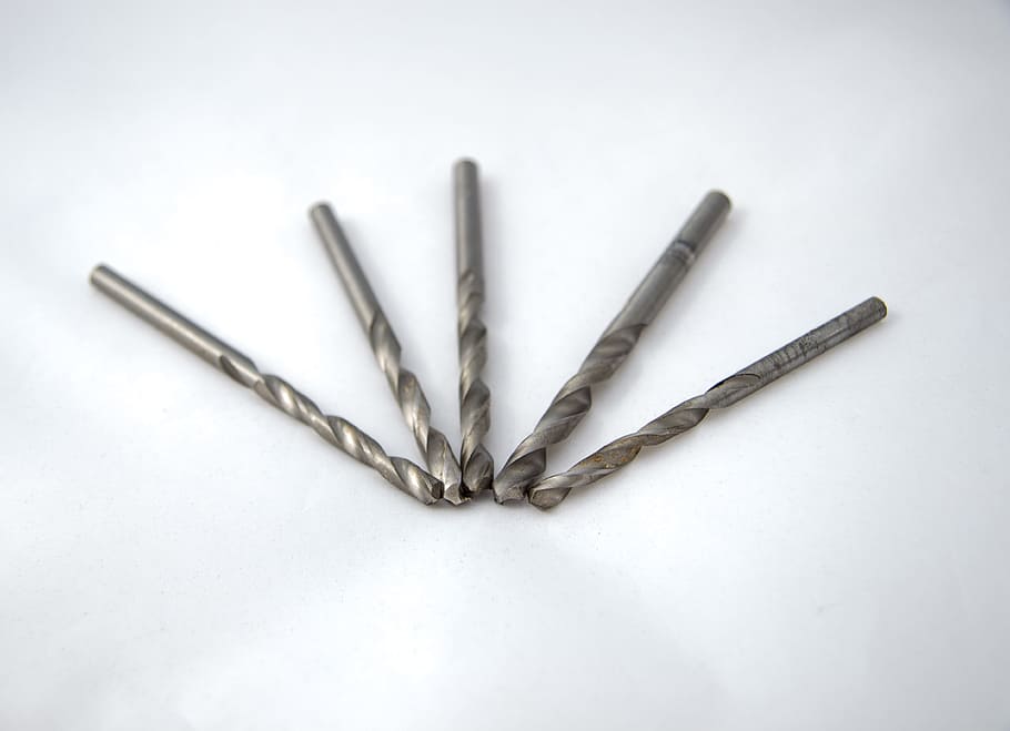 Drill, Metal, Opening, Thread, slicing, cut, white color, white background HD wallpaper