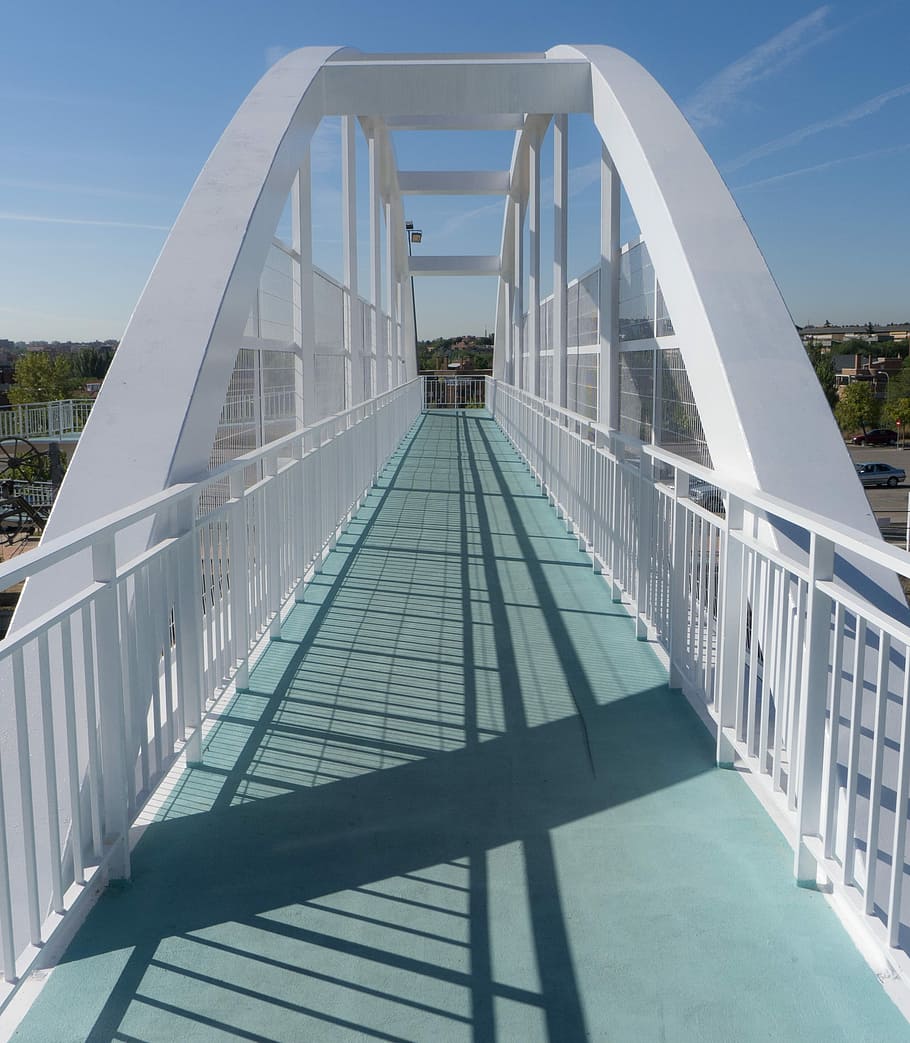 white and teal bridge during daytime, Cross, Metal, Path, Architecture HD wallpaper