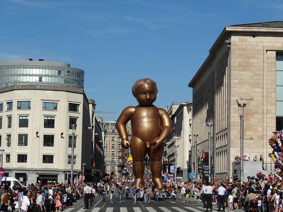 Brussels, Parade, Balloons, parade balloons, manneke pis, mont des arts, HD wallpaper