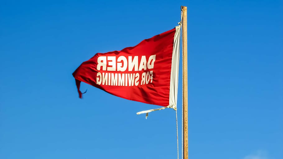 flag, danger, sign, red, blue, sky, nature, no people, emotion HD wallpaper