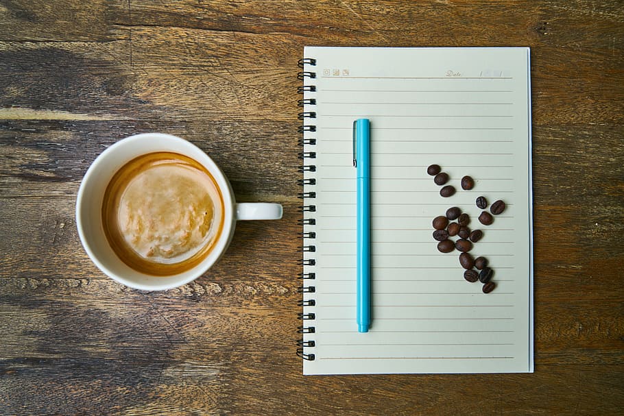 white ceramic mug and blue pen, Coffee, Caffeine, Macro, Photo, HD wallpaper