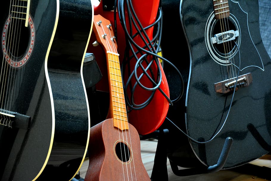 Guitars, Instruments, Studio, ukulelle, audio, music studio, HD wallpaper