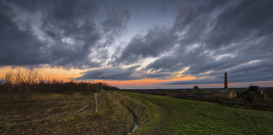 sunset, mining, industrial, coal, sky, landscape, cloud - sky HD wallpaper