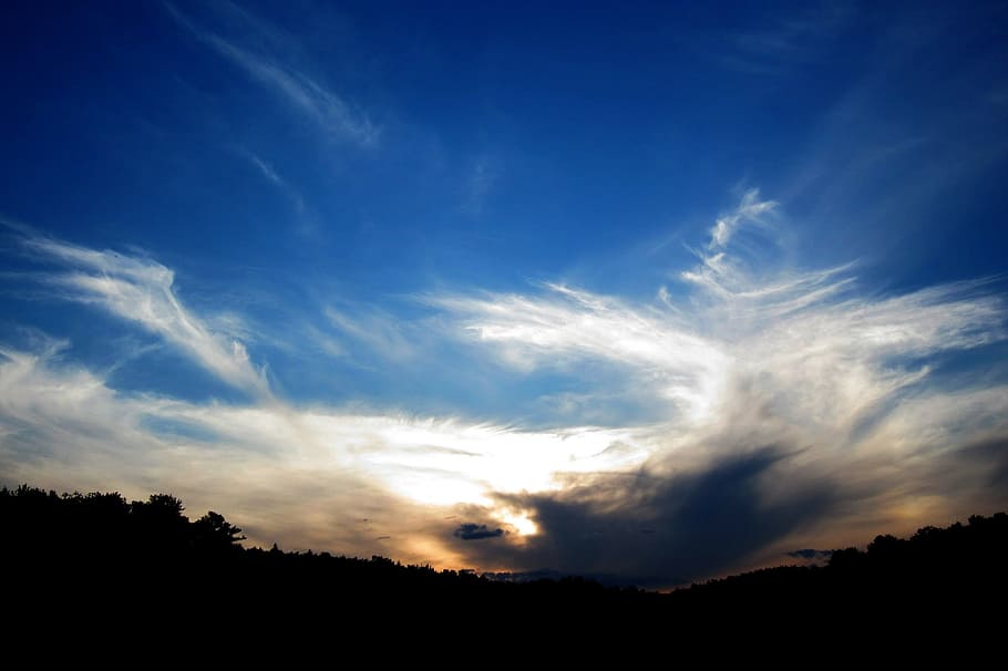 sky, clouds, sunset, blue, cloud - sky, silhouette, scenics - nature HD wallpaper