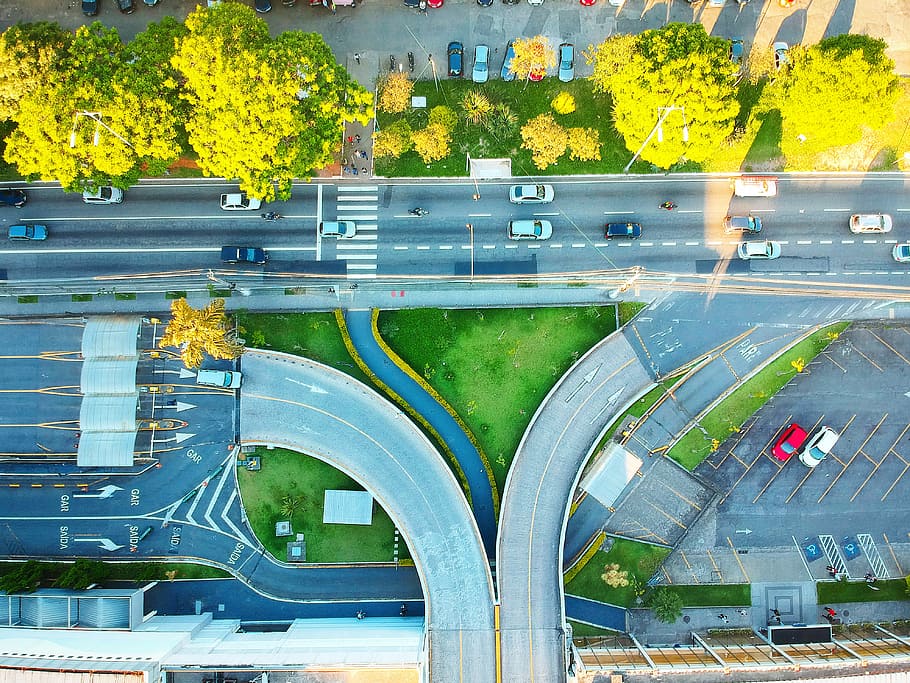 aerial view of vehicles on road, aerial photography of road, drone HD wallpaper