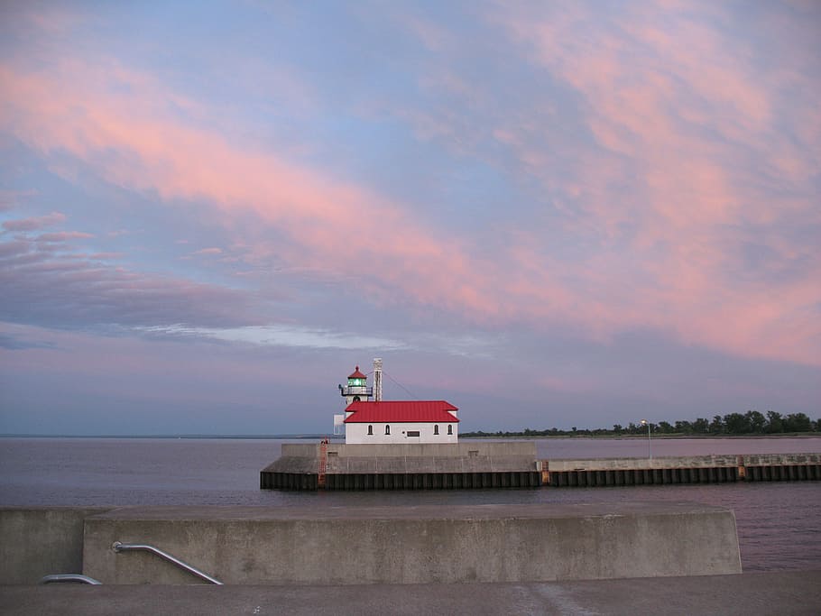 sunset, lighthouse, sky, coastline, navigation, maritime, architecture HD wallpaper