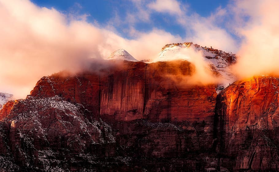 red mountain under cloudy sky, Utah, Mountains, Clouds, Windy HD wallpaper