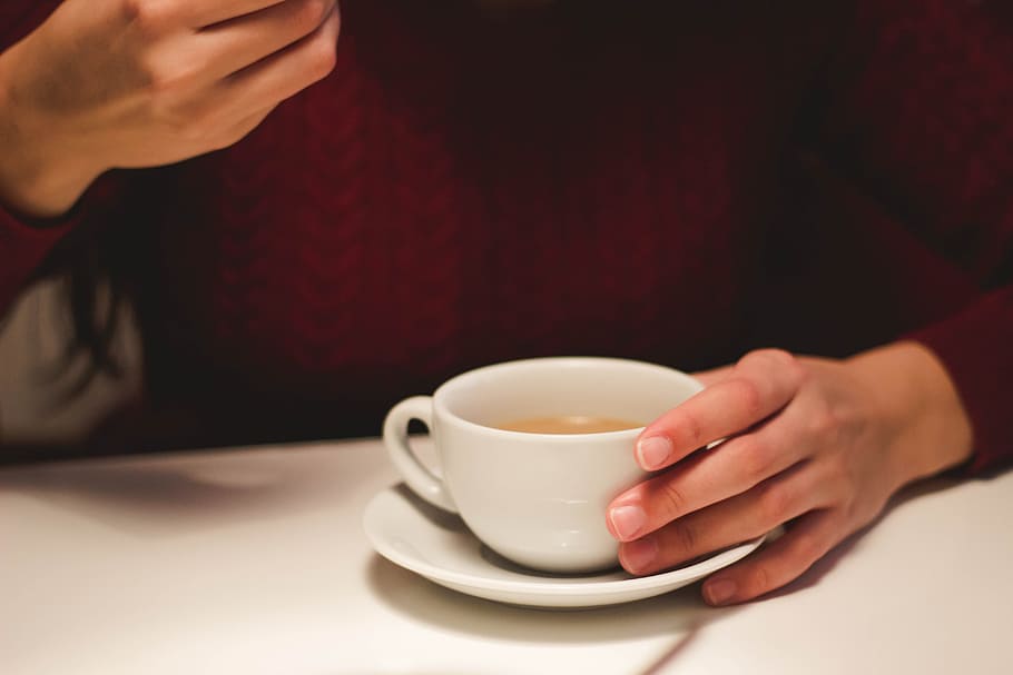 Person Holding White Ceramic Cup, breakfast, caffeine, close-up HD wallpaper