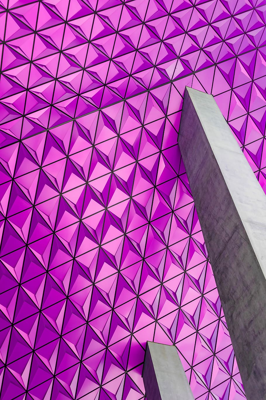 gray wooden rods, purple geometric pattern illustration, architecture HD wallpaper