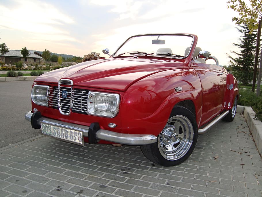 Red Car, Saab, Conservation, Old, old-fashioned, retro Styled HD wallpaper