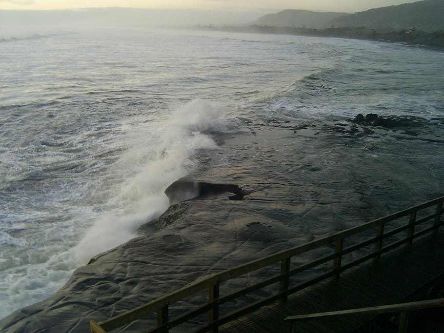 ocean, beach, dusk, sunset, waves, water, sea, motion, power in nature HD wallpaper