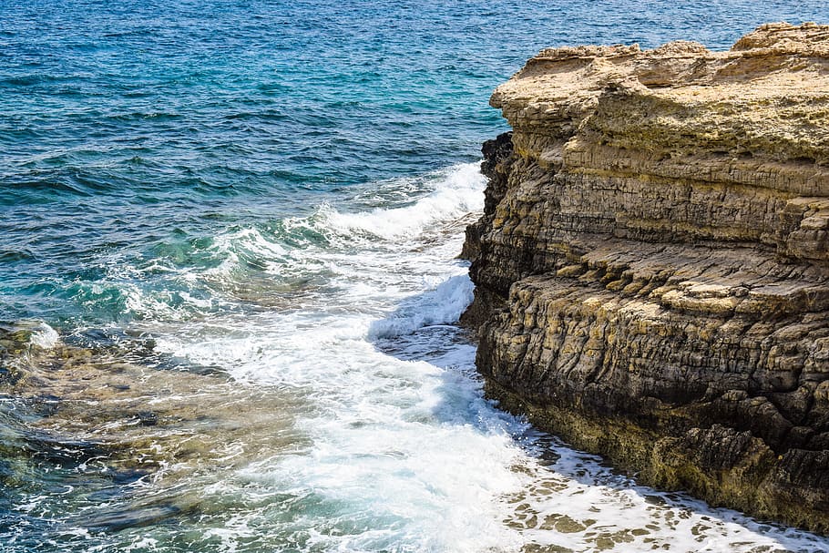 Sea, Waves, cliff, coast, rocky coast, erosion, geology, sandstone HD wallpaper