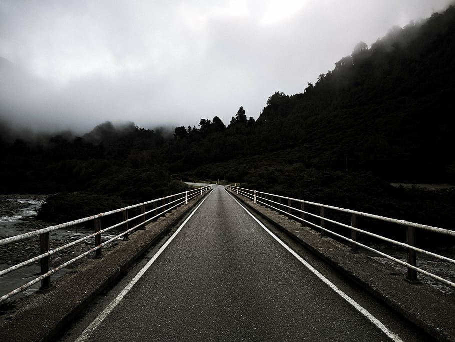 road, night, clouds, fade, misty, perspective, new zealand HD wallpaper