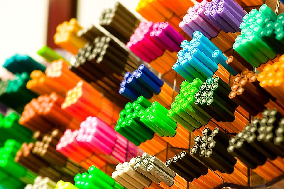 Focus Photography of Colored Pens, colorful, colors, coloured pens, HD wallpaper