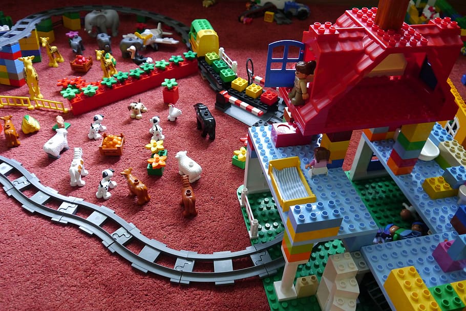 train station toy set, lego, children's room, seemed, play, apartment, HD wallpaper