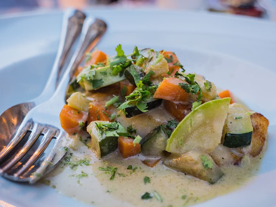 fish, green curry, ginger, food, fork, eating utensil, food and drink HD wallpaper