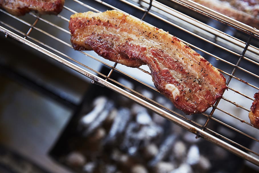 grilled pork on grill, barbecues, food, food and drink, meat HD wallpaper
