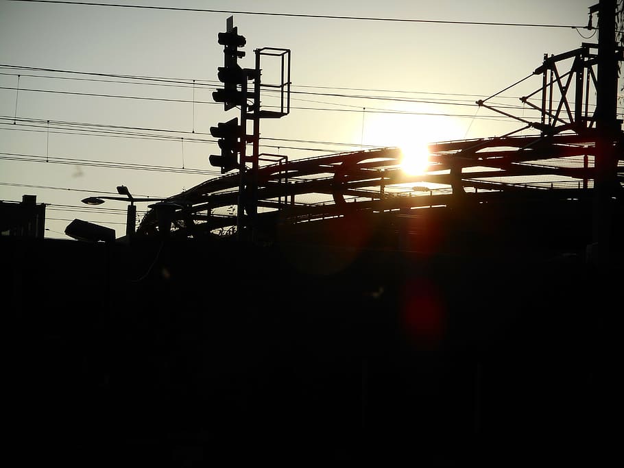 industry, industry age, electricity, train, power lines, energy HD wallpaper