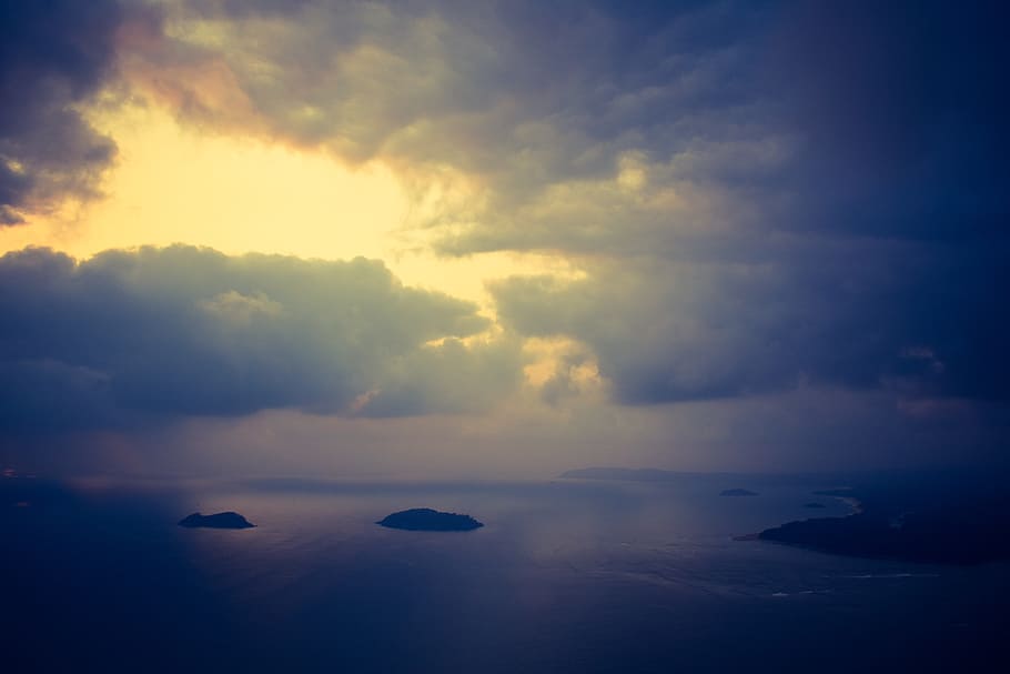 high, ocean, view, sea, water, travel, summer, nature, blue HD wallpaper
