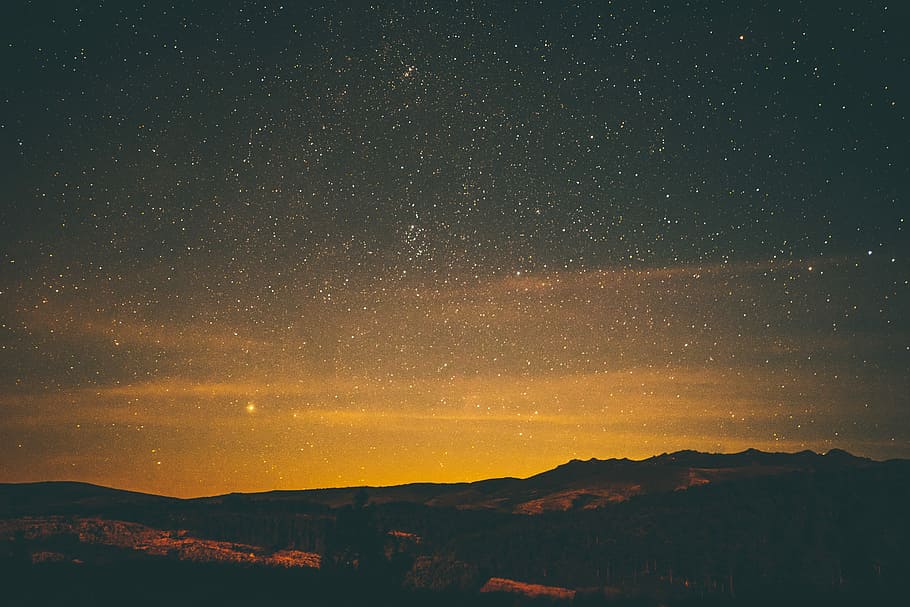 night sky with stars above mountain, rock formation during starry night HD wallpaper