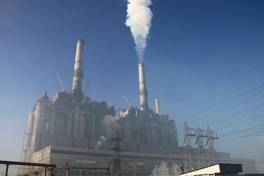 smoke coming out of factory chimney, coal, electricity, energy