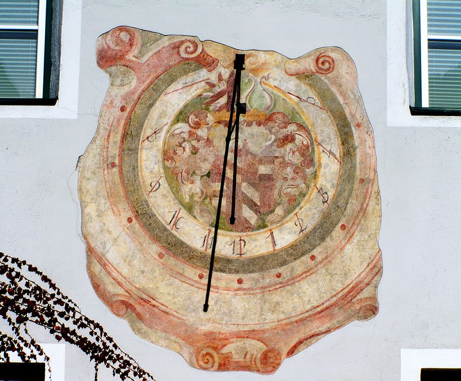 old sundial, old timer, painted wall, architecture, indoors HD wallpaper