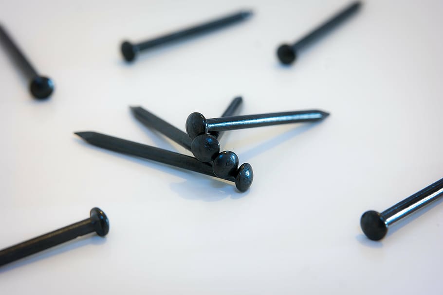 black metal nails, heads, tool, hammer, craft, work, no people HD wallpaper