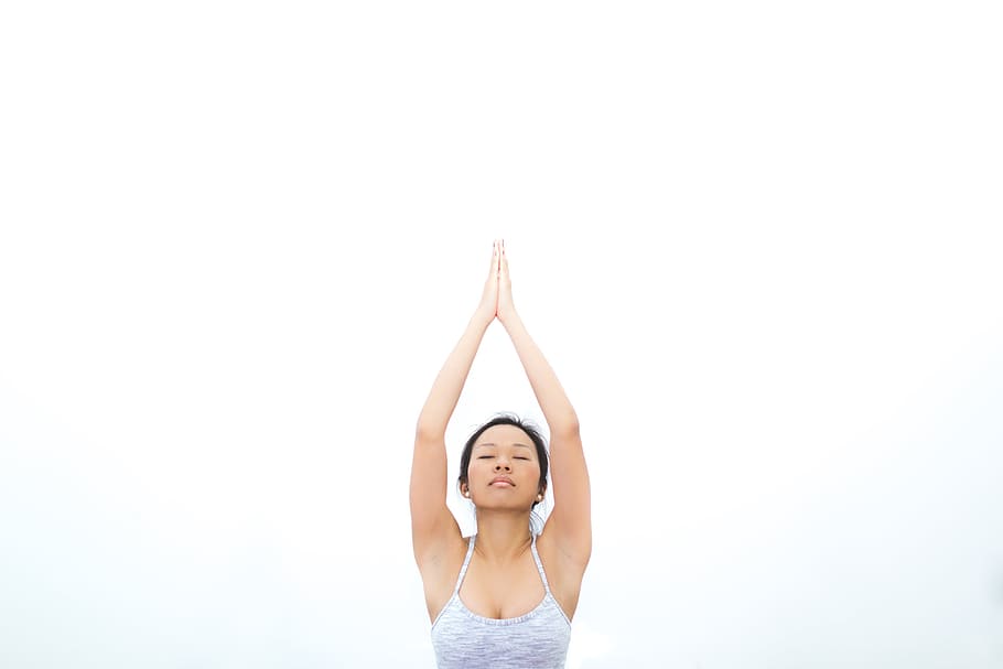 woman wearing gray spaghetti strap top, people, girl, yoga, meditation, HD wallpaper