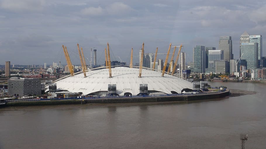 arena, building, architecture, o2 arena, river, thames, millenium dome, HD wallpaper