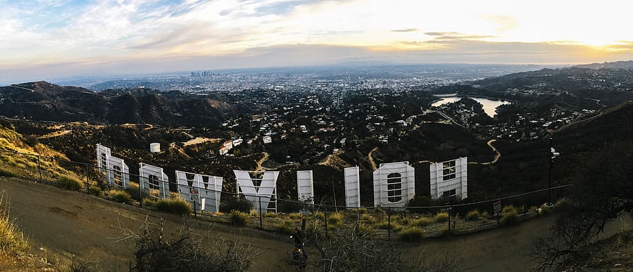 Hollywood looking down at Los Angeles, California, city, cityscape, HD wallpaper