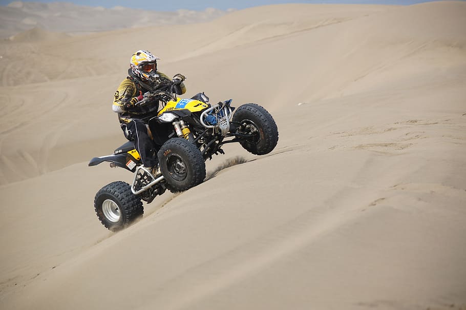 person riding on ATV on desert field during daytime, sport, racing, HD wallpaper