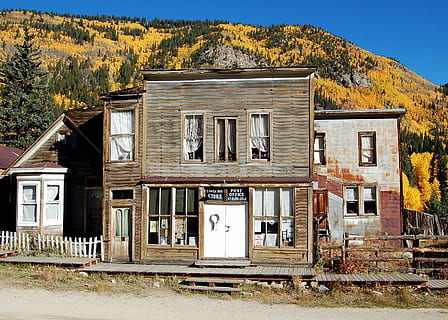 brown 2-storey house near mountain, st elmo, fall, colorado HD wallpaper