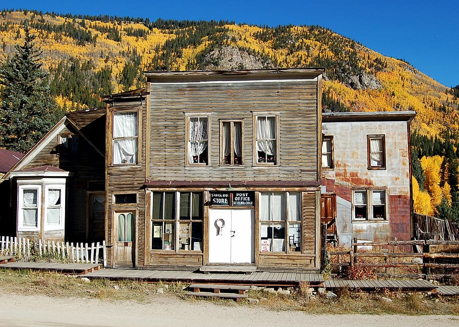 brown 2-storey house near mountain, st elmo, fall, colorado HD wallpaper