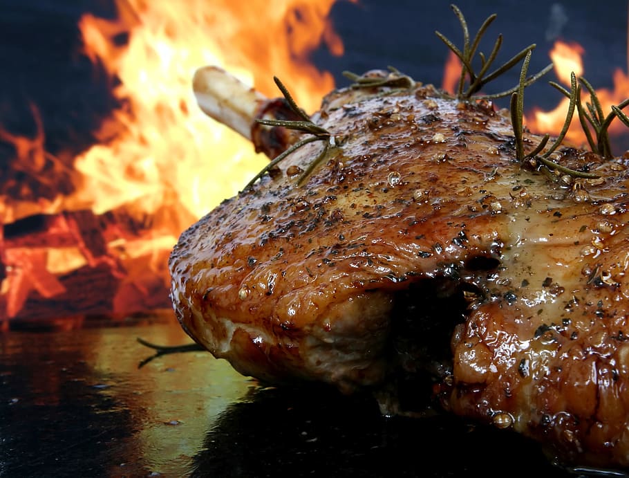 roasted chicken and rosemary sprigs, abstract, barbecue, barbeque, HD wallpaper