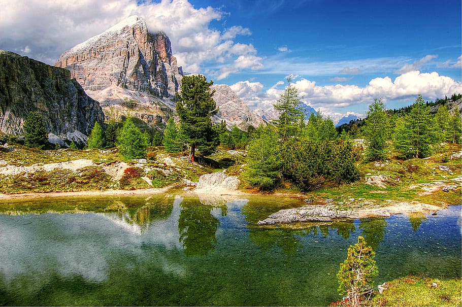 mountain and trees during daytime, dolomites, mountains, italy, HD wallpaper