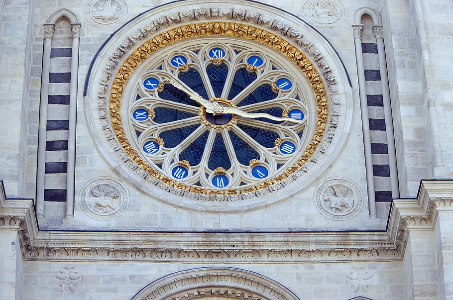 clock, rosette, st denis, basilica, royal, necropolis, the kings of france HD wallpaper