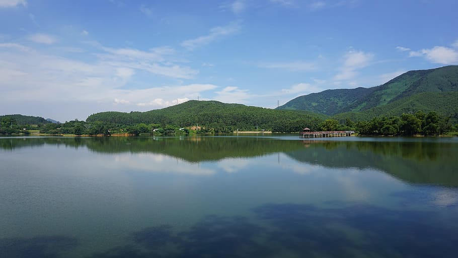 waters, lake, nature, reflection, a bird's eye view, sky, mountain HD wallpaper