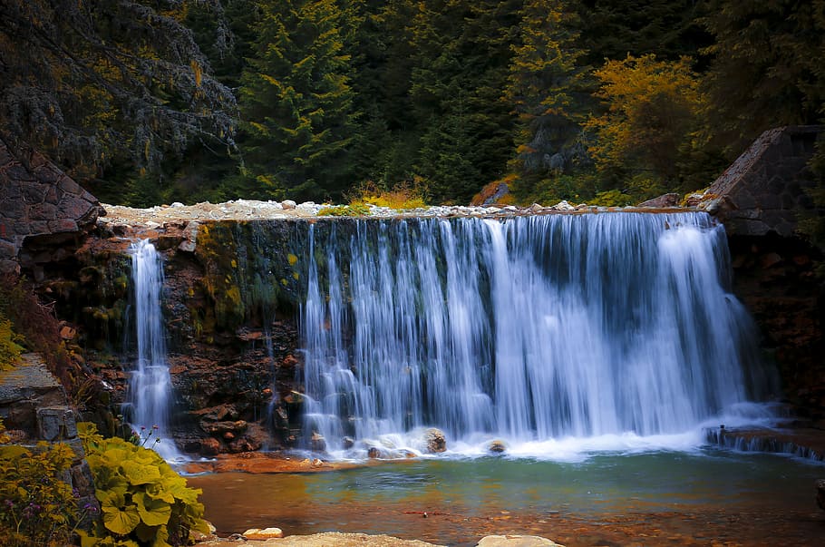 timelapse photography of water falls, waterfall, nature, landscape HD wallpaper