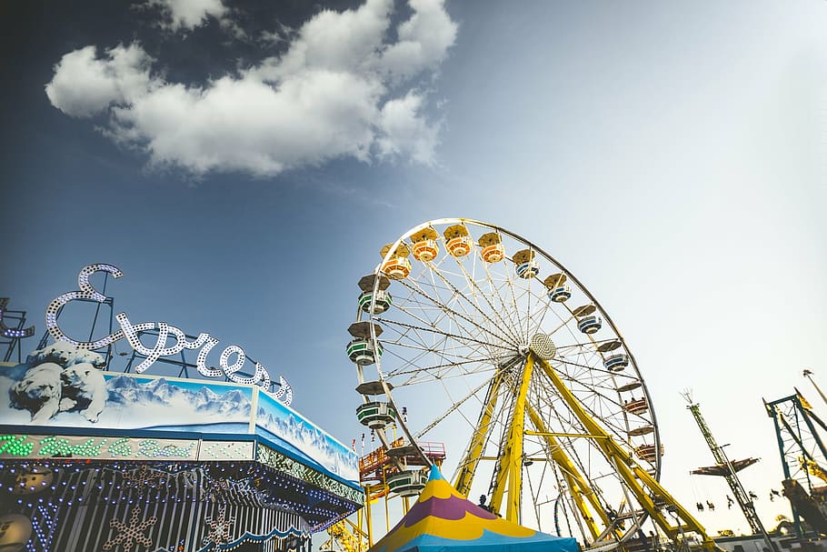 Express amusement park, yellow, ferris, wheel, ride, adventure HD wallpaper