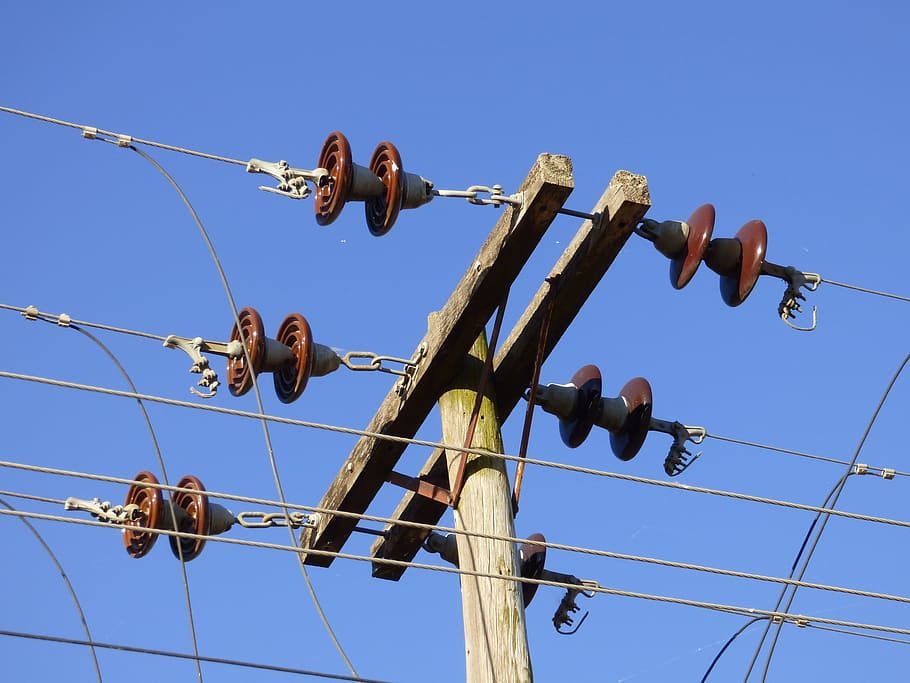 Insulators, Hv, Electricity, Power Lines, blue, cable, communication HD wallpaper