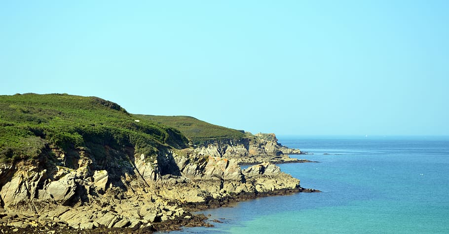 Brittany, Sea, Landscape, Rock, side, france, ocean, blue, water HD wallpaper