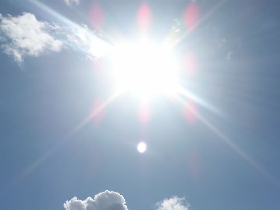 sun, sky, blue, cloud - sky, sunlight, lens flare, sunbeam HD wallpaper