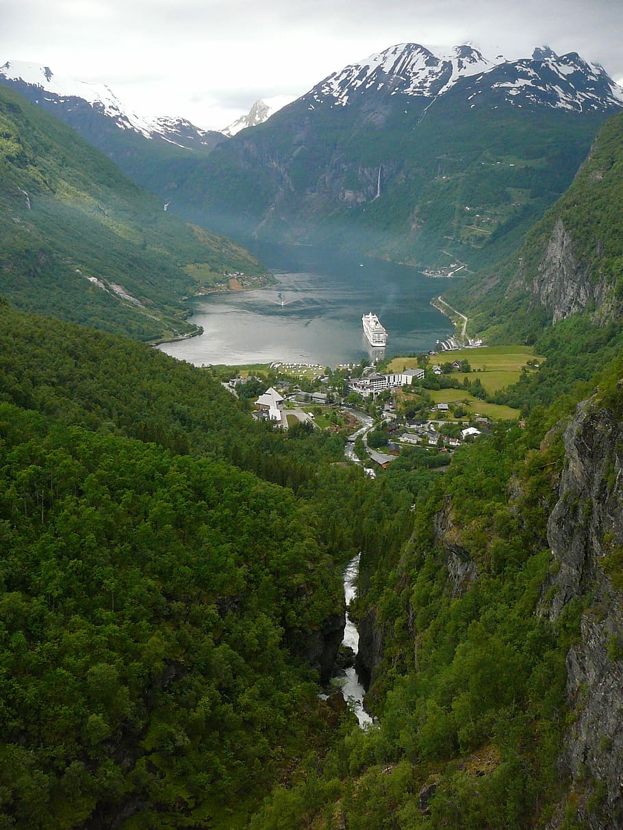 Geirangerfjord, Landscape, norway, scandinavia, ship travel, HD wallpaper