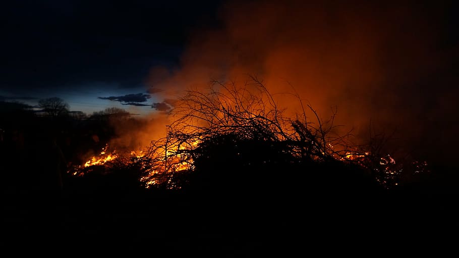 easter fire, branches, flame, burning, heat - temperature, night HD wallpaper