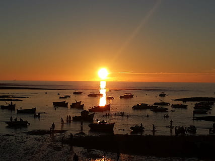 body of water, sunset, casablanca, beach, morocco beach, sky HD wallpaper