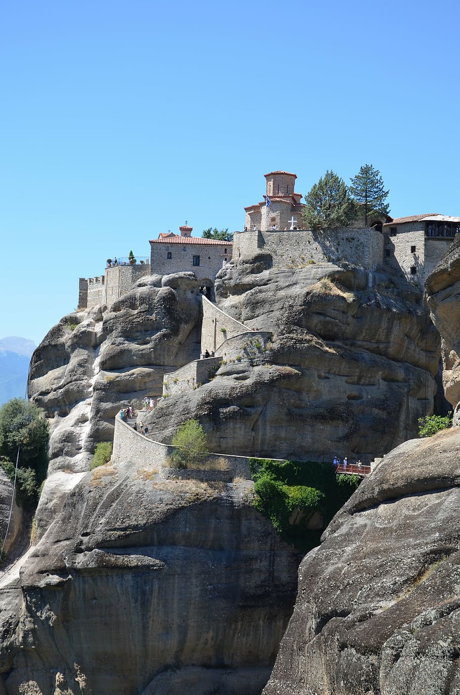 meteora, greece, cliff, orthodox, landscape, rock, mountain HD wallpaper
