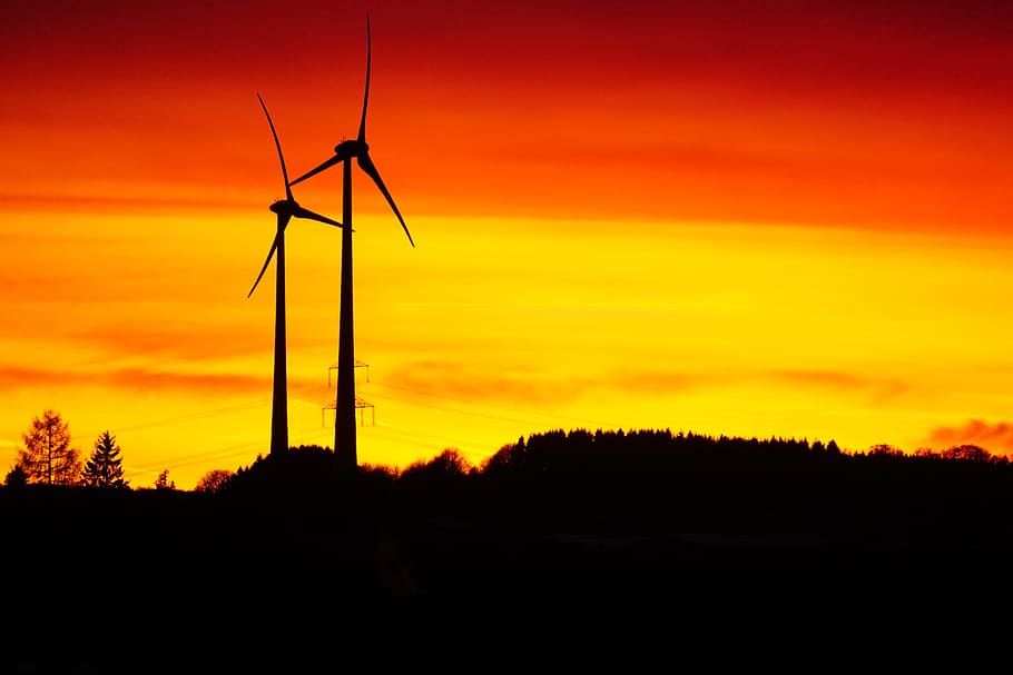 Windmill, Sunset, afterglow, abendstimmung, fuel and power generation HD wallpaper